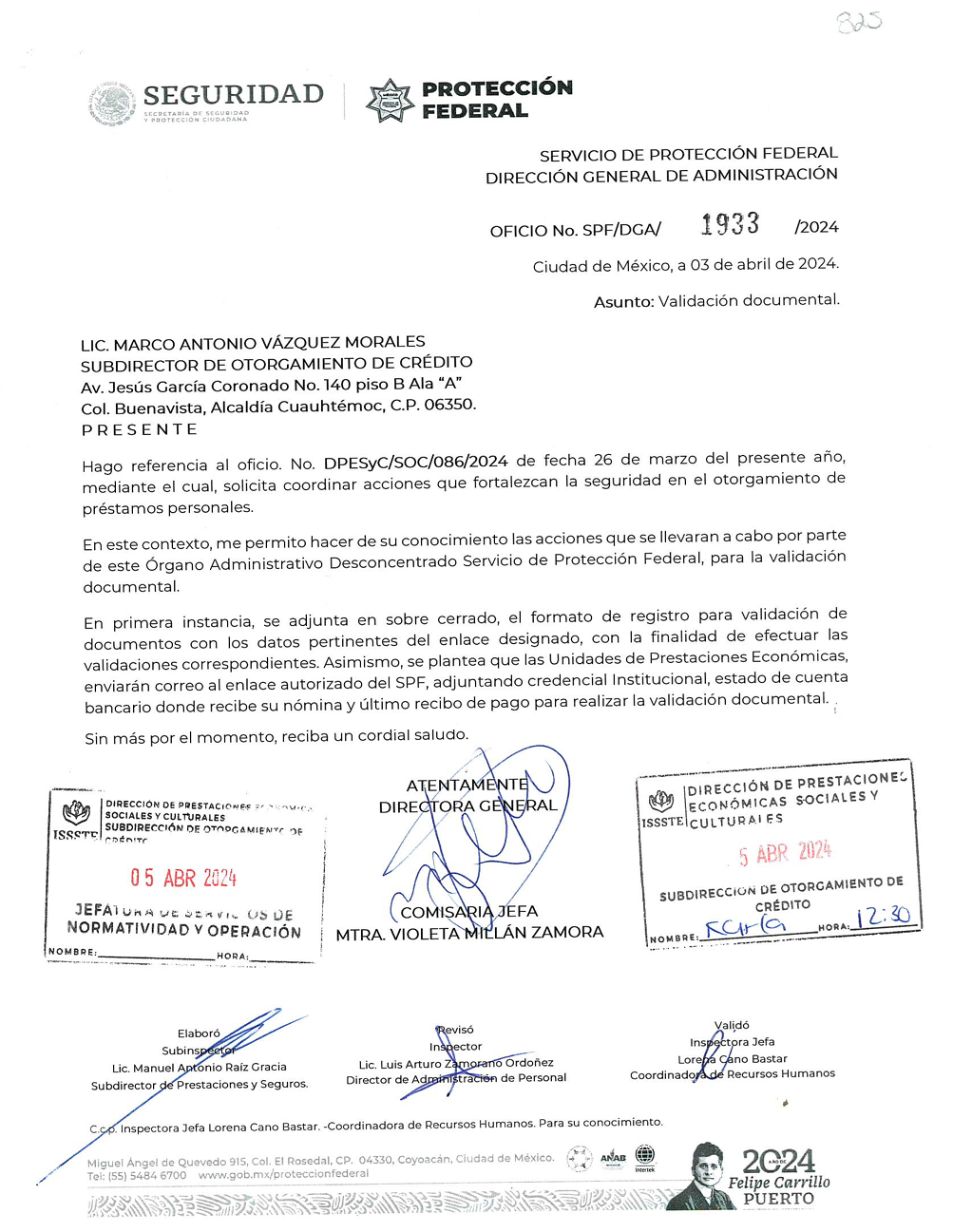 Oficio Protección Federal